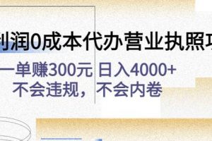 高利润0成本代办营业执照项目：一单赚300元日入4000+不会违规，不会内卷