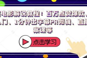 猫屎电影解说教程：百万点赞爆款、配音入门、1分钟出字幕PR剪辑、直播文案课等